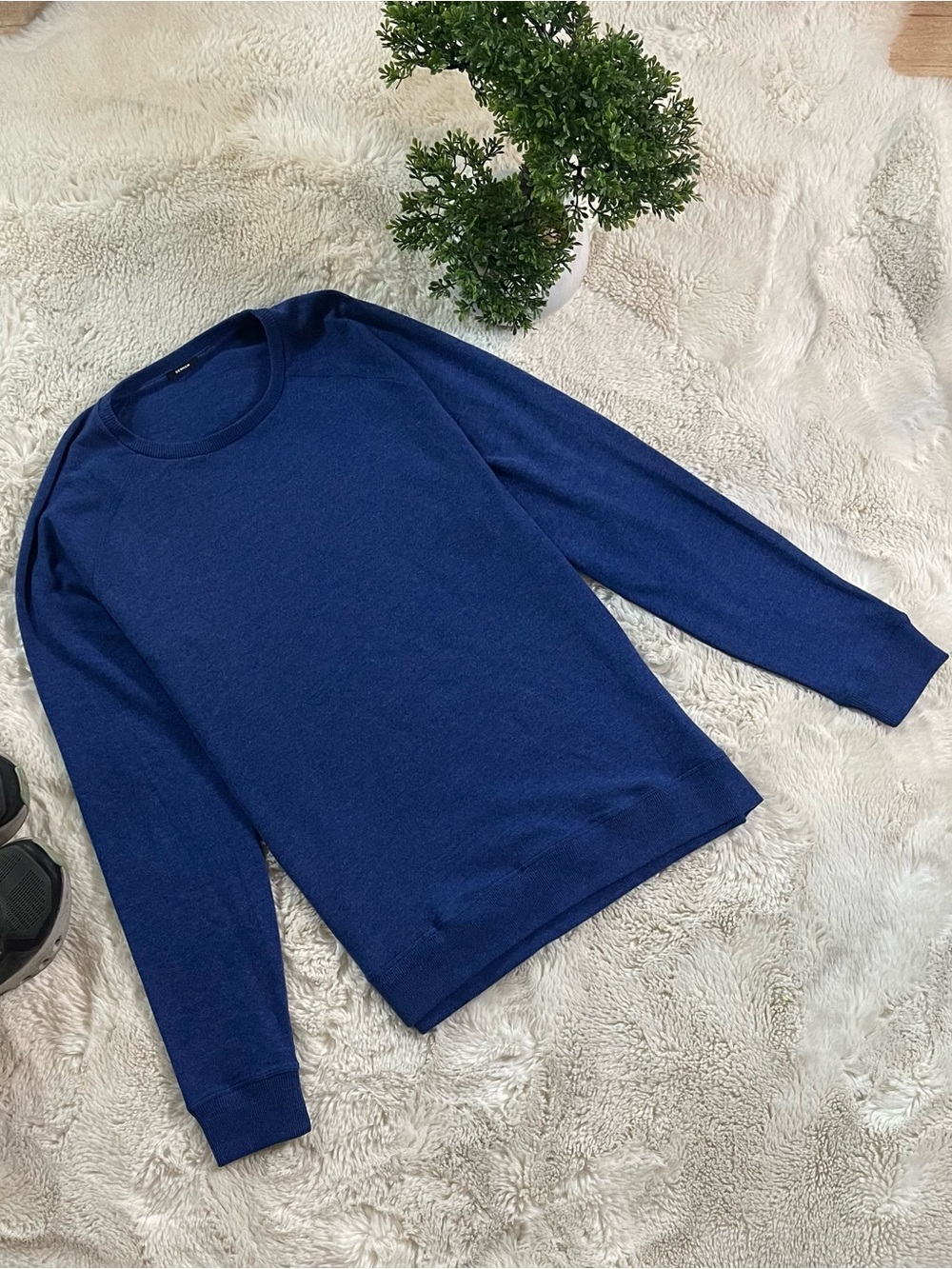 Denham Blue Heather Raglan Sleeve Knit Crewneck Sweatshirt Mens Size XL